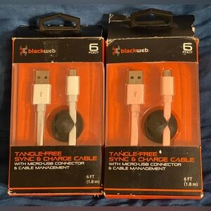 Lot of 2 Blackweb Tangle-Free Sync & Charge Cable with Micro-USB Connector